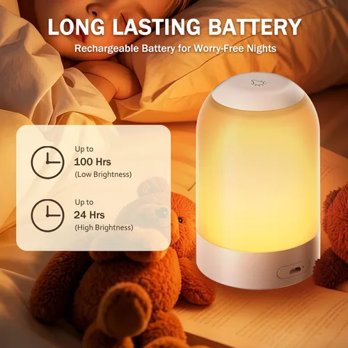 Vista 6 de Luz nocturna táctil de mesita de noche, luz nocturna de guardería para bebés para niños y adultos, luz de huevo con temporizador, lámpara de mesa