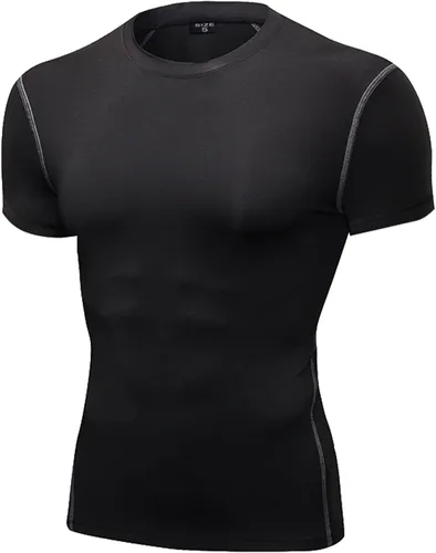 Vista 13 de SPVISE Compression Shirt Men Short Sleeve Workout Tops Spandex Baselayer 232-negro