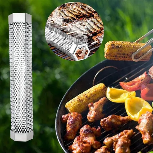 Vista 4 de Tubo de humo para ahumador de pellets de 12 pulgadas, tubo de ahumador de 5 horas de humo en caliente/frío, tubo de fumar, para añadir sabor ahumado