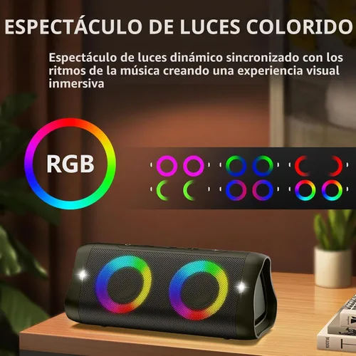 Vista 3 de DONOW Altavoz Bluetooth portátil 30W sonido estéreo, aumento de graves Negro