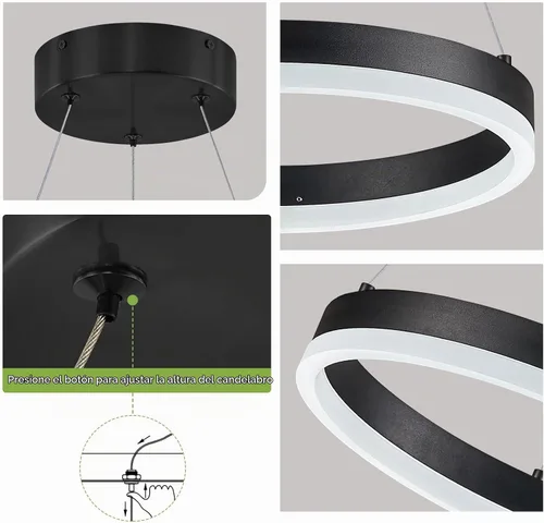 Vista 6 de Benkut Lámpara de Araña de Anillo LED Moderna Negra para Comedor, Lámpara de Araña de Techo Circular Empotrada Regulable con Control Remoto