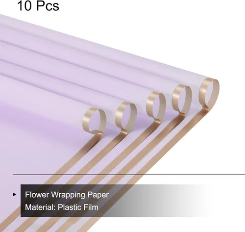 Vista 3 de MECCANIXITY 10 piezas de papel de regalo de flores con borde dorado, morado, 22.8 x 22.8 pulgadas, impermeable, para suministros de ramo de Púrpura