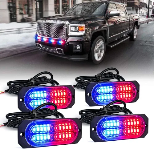 Vista 10 de Xprite Kit de luces estroboscópicas de emergencia con 20 luces LED de montaje empotrado en superficie de color ámbar, ultradelgado, salpicadero