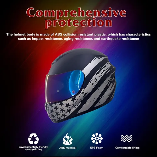 Vista 7 de KRN Casco de motocicleta de cara completa con visera de color aprobado por DOT, casco, pasamontañas y visera transparente con estrella