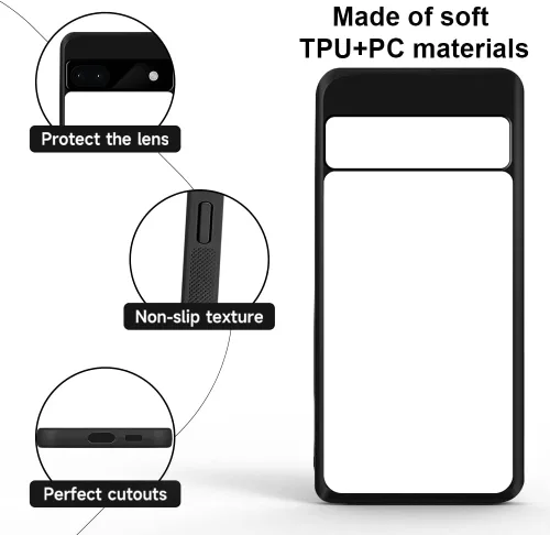 Vista 2 de Funda de teléfono de 5 piezas compatible con Google Pixel 6a, fundas en blanco de sublimación con aluminio personalizado imprimible + goma suave TPU