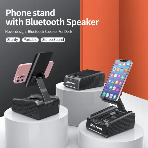Vista 2 de JTEMAN Soporte para teléfono celular con altavoz Bluetooth, soporte para gadgets de cocina de escritorio con altavoz, regalos de cumpleaños
