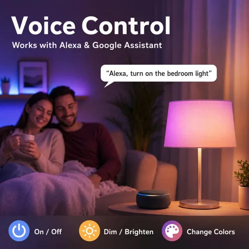 Vista 3 de Bombilla inteligente A15, bombillas LED WiFi E26, equivalente a 5 W a 40 W, cambio de color RGB regulable, compatible con Alexa Google, solo WiFi