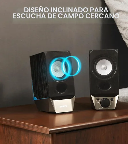 Vista 7 de Edifier R19BT 2.0 Sistema de altavoces para PC con gabinete de madera, Bluetooth 5.3, sonido estéreo completo, graves potentes, control de volumen