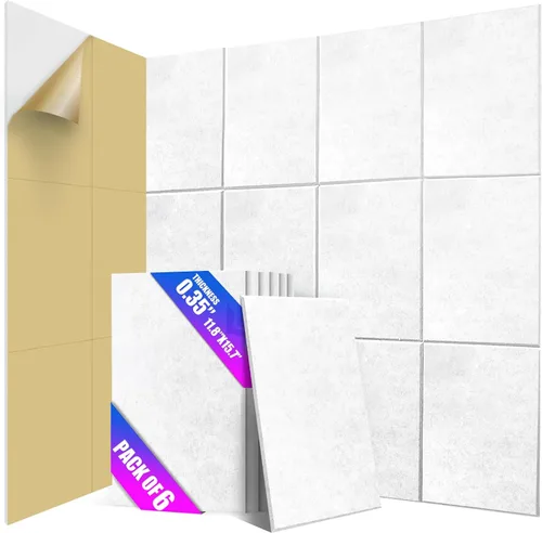 Vista 11 de Paquete de 6 paneles acústicos de pared con autoadhesivo, panel de sonido de alta densidad de 11.8 x 15.7 pulgadas, paneles acústicos decorativos