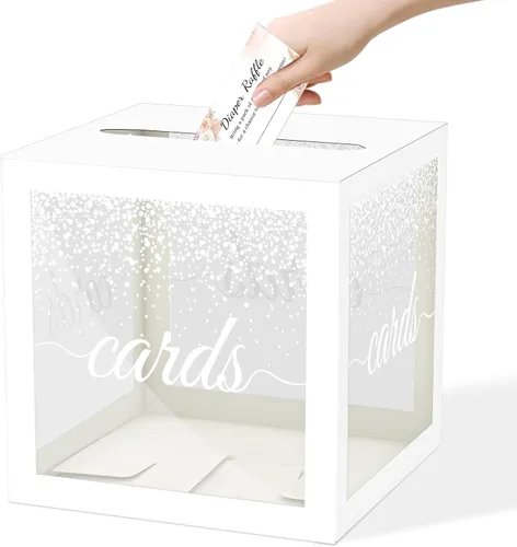 Vista 10 de WNINK Caja transparente para tarjetas de regalo, caja de recepción de tarjetas para cumpleaños, boda, compromiso, despedida de soltera o baby