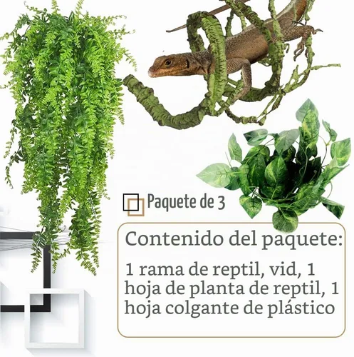 Vista 2 de Hamiledyi Plantas Artificiales para Reptiles, Vid Trepadora Flexible de Selva para Terrario, Rama de Ramas de Plástico Flexibles con Hojas Colgantes
