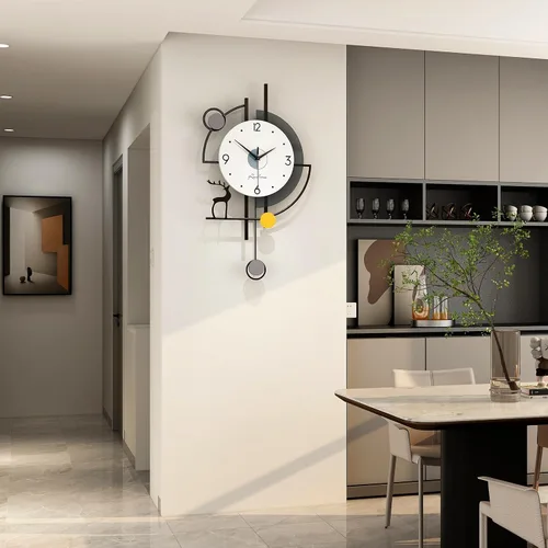 Vista 2 de FLEBLE Relojes de pared grandes para decoración de sala de estar, reloj de pared moderno de péndulo, cuarzo silencioso, funciona con pilas, sin