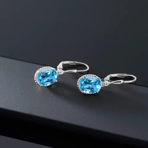Vista 177 de Gem Stone King Aretes colgantes de gota para mujer, plata de ley 925, piedra natal ovalada de 0.354 x 0.276 in, joyería fina, regalos para ella