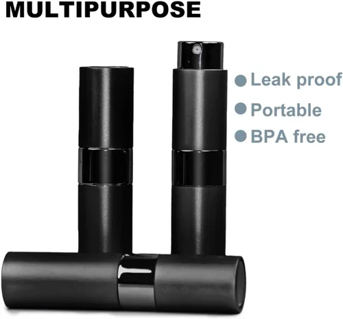 Vista 7 de Botella recargable del atomizador del perfume de 10 PCS 0.3 fl oz, botella del espray del viaje de la colonia Mini spray vacío para recargar Negro