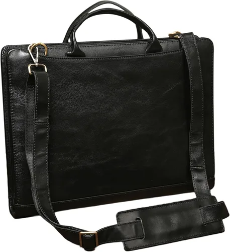 Vista 14 de Organizador de cuero genuino, maletín profesional de cuero de negocios con correa, 14 × 10.5 pulgadas personalizado Padfolio de cuero con asa, negro