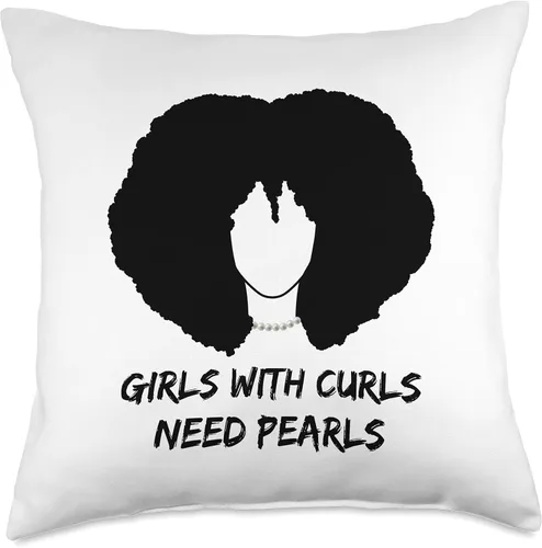 Vista 4 de Afro Gift girly curly fro hairstyle gift idea Girls with Curls Need Pearls-I Love My Big Afro-The Fro - Almohada de 16 x 16 pulgadas, multicolor
