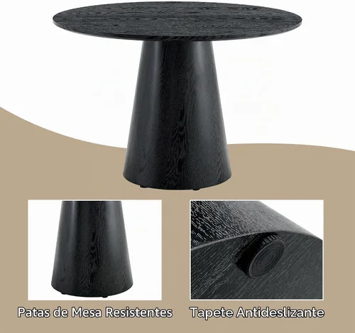 Vista 5 de Mesa de comedor negra, mesa de comedor redonda de 45 pulgadas para 4-6, mesa de comedor moderna con base estable, mesa de cocina negra que ahorra
