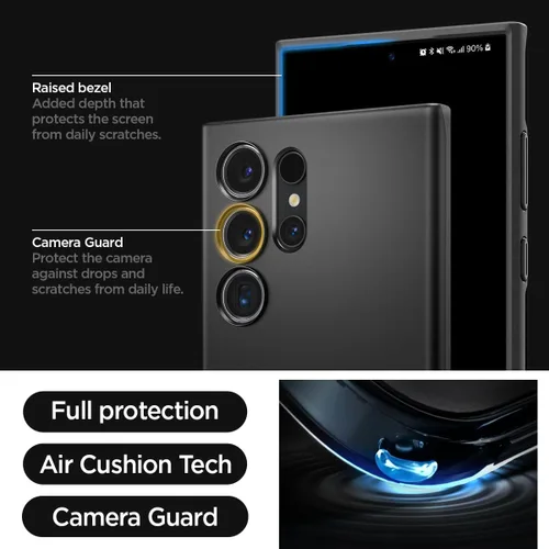 Vista 10 de Spigen Funda fina diseñada para Galaxy S24 Ultra (2024) [carcasa dura] [protección de grado militar] - negro