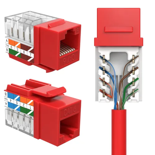 Vista 14 de SATMAXIMUM Paquete de 5 conectores de pared Ethernet Keystone Cat6 RJ45 Punch Down Slim Profile UTP Negro, 45 grados para panel de conexión y placa