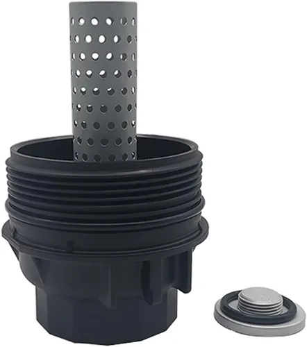 Vista 2 de Tapa de carcasa del filtro de aceite con drenaje de tapón de aceite compatible con Toyota Land Cruiser Sequoia Tundra Lexus LX570 Reemplazar