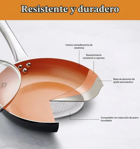 Vista 5 de KOCH SYSTEME CS Sartén Pequeña con Tapa - Sartén antiadherente de cobre de 8" para horno y estufa, sartén pequeña con revestimiento cerámico, sartén
