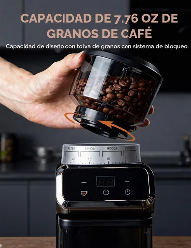 Vista 5 de Emojoy - Molinillo de café eléctrico, molinillo de granos de café con 30 ajustes de molienda, molinillo de café para uso doméstico, pantalla táctil