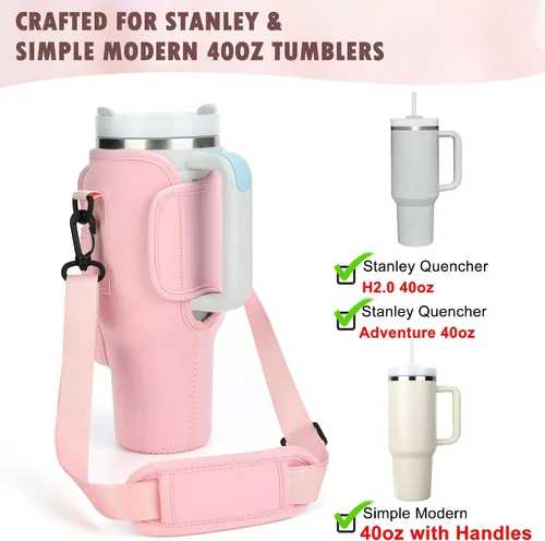 Vista 3 de Soporte para botella de agua con inicial para vaso Stanley Cup de 40 onzas, bolsa de transporte para botella de agua con correa para Stanley Simple