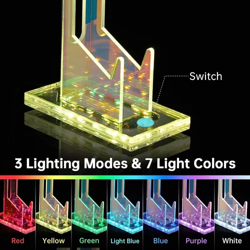 Vista 3 de NiHome Iridescent LED Lighting Acrylic Multi-Tier Game Controller Holder & Headset Stand, USB-Powered 7 Colors & 3 Modes, Anti-Slip Gaming