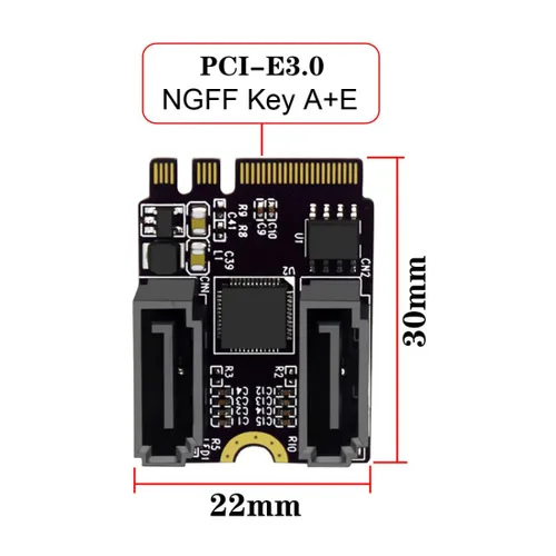 Vista 4 de ChenYang PCIE 3.0 M.2 (A+E Key) a 2 SATA 3.0 Adaptador de tarjeta de extensión para tarjeta de disco duro SATA de la placa base Extensión del puerto