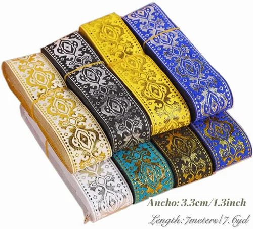 Vista 2 de MSCFTFB Diseños étnicos - Cinta jacquard tejida con flecos para accesorios de ropa, correas de adorno, cinturones, collares, manualidades, ancho