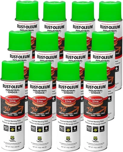 Vista 10 de Rust-Oleum 203035-12PK Pintura en aerosol invertida industrial a base de agua, 17 onzas, naranja alerta APWA, paquete de 12 unidades APWA Alerta