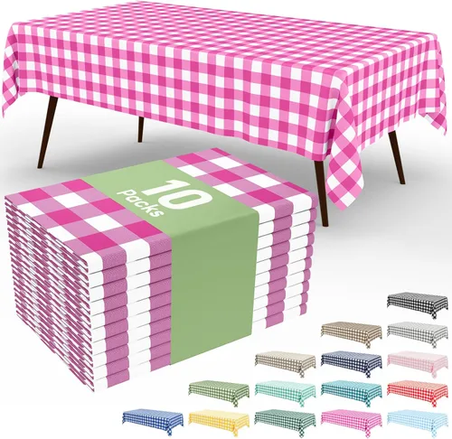 Vista 30 de Smiry Paquete de 3 Manteles Desechables de Cuadros Gingham Color Caqui - 54" x 72" Mantel de Plástico de Servicio Pesado, Cubiertas de Mesa