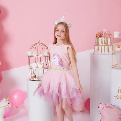 Vista 6 de DXTON Vestidos tutú para niñas y niñas, falda de tul con flores arcoíris