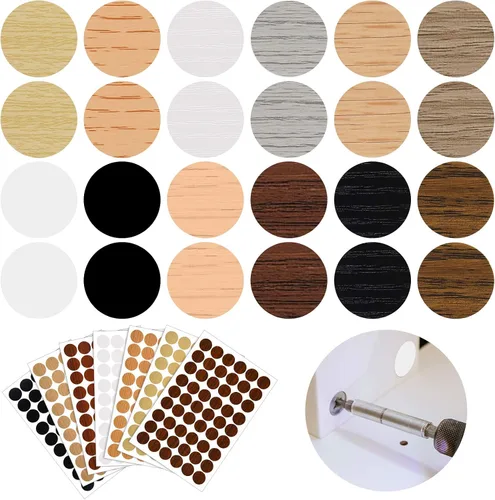 Vista 8 de Tenare 648 piezas calcomanías adhesivas para cubrir agujeros de tornillos, calcomanías de veta de madera para muebles, 12 colores, impermeables