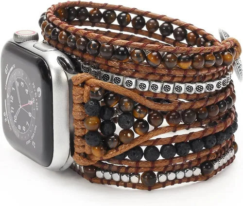 Vista 6 de Pulsera bohemia compatible con Apple Watch Band de 1.614 in/1.496 in/1.575 in 1.929 in/1.772 in/1.811 in/1.732 in/1.654 in, correa multicapa hecha a
