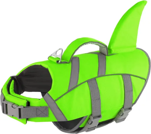 Vista 6 de Doglay Chaleco salvavidas para perro, chaleco salvavidas de tiburón Camuflaje azul-tiburón