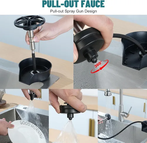 Vista 3 de Enjuagador de Vidrio para Fregadero de Cocina, Enjuagador de Vidrio de Alta Presión con Boquilla Giratoria de 360 Grados con Diseño de Pistola