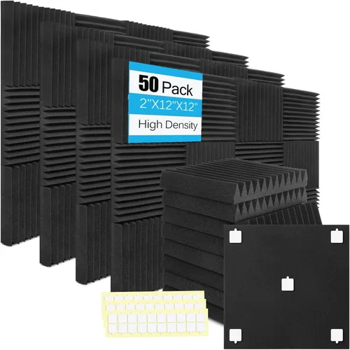 Vista 7 de Paquete de 100 paneles de espuma acústica, paneles de pared insonorizados de 12 x 12 x 1 pulgada High Density Fire Resistant Soundproof Wall Foam