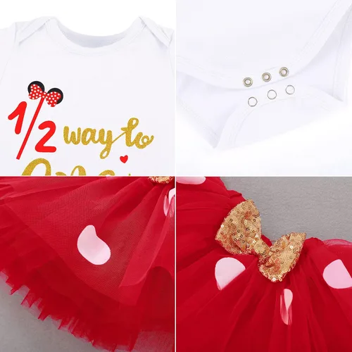 Vista 6 de Ropa de medio cumpleaños para niñas con diseño de lunares, 12 forma a uno, falda tutú, orejas de ratón, diadema de princesa