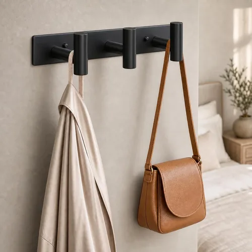 Vista 6 de Perchero de Pared Montado - 3 Ganchos, Ganchos de Pared de Acero Inoxidable Resistente para Toalla, Bolso de Abrigo, Perchero para Sombreros Negro
