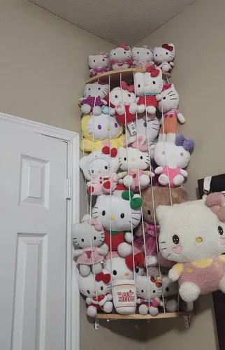 Vista 9 de Red de Almacenamiento de Animales de Peluche de Esquina - Organizador de Animales de Peluche de Madera de Altura Ajustable - Soporte de Felpa