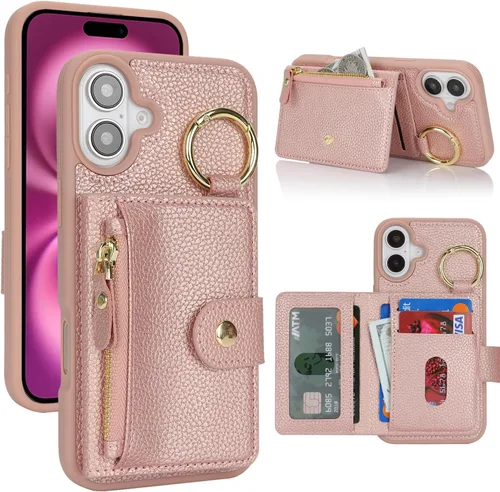 Vista 14 de Funda para iPhone 14 Plus con tarjetero, color negro Funda con cremallera y ranura para mujer y hombre