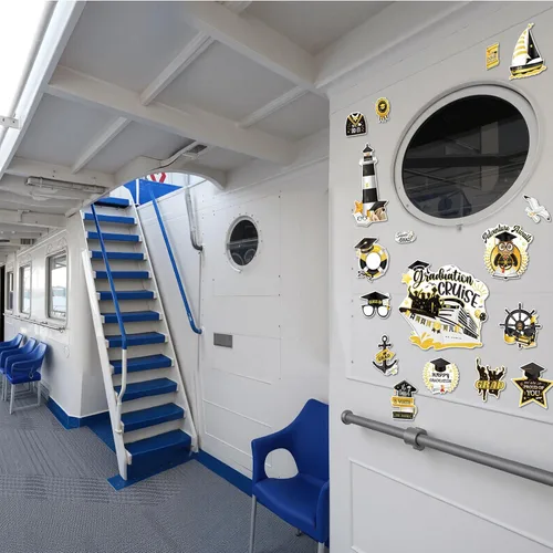 Vista 5 de PHOGARY imanes de graduación 2025 decoraciones de puerta de crucero adhesivos magnéticos de brillo 17 piezas, imanes negros y dorados