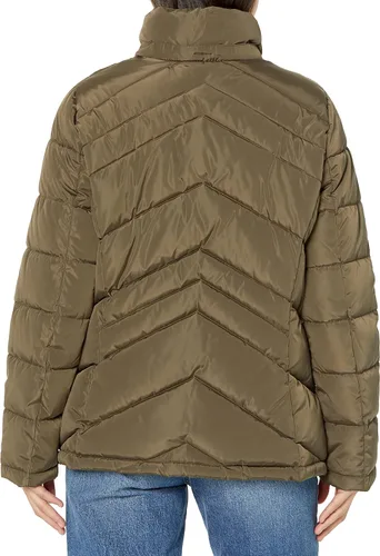 Vista 3 de Tommy Hilfiger Chaqueta acolchada corta con capucha de piel con cremallera en contraste para mujer