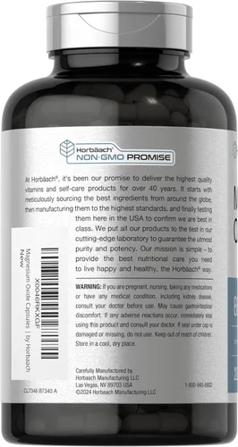 Vista 3 de Horbäach Óxido de magnesio 865 mg 200 cápsulas Suplemento sin OMG y sin gluten