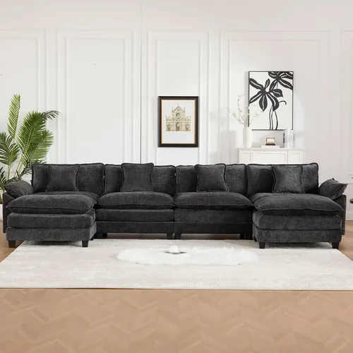Vista 11 de Sofá seccional modular, sofá seccional en forma de L de 76.7 pulgadas con otomana móvil, cómodo loveseat de chenilla nube con reposabrazos