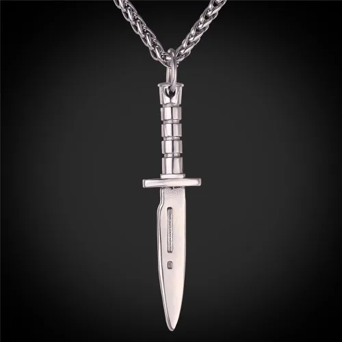 Vista 9 de U7 Punk Necklaces Stainless Steel 18K Gold Plated Large Hip Hop DaggerKnifeSwordSteampunk GearLarge Razor Blade Pendant Necklace for Men Women