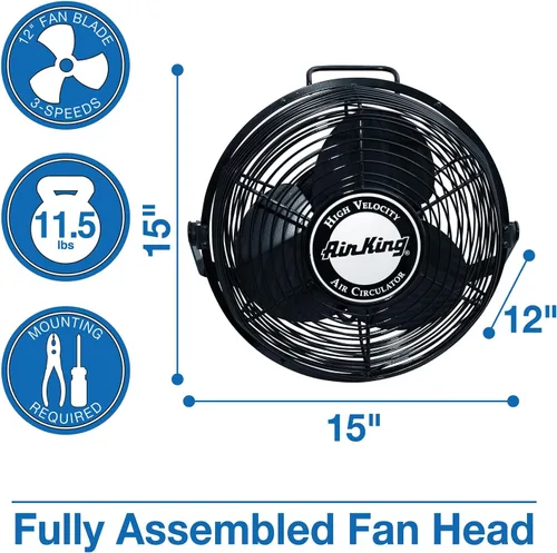 Vista 4 de Air King 9312 Ventilador de pared de acero con recubrimiento en polvo, negro