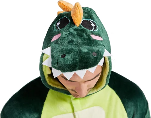 Vista 4 de Disfraz de pijama de animal para adultos, disfraz de dinosaurio de una pieza de felpa