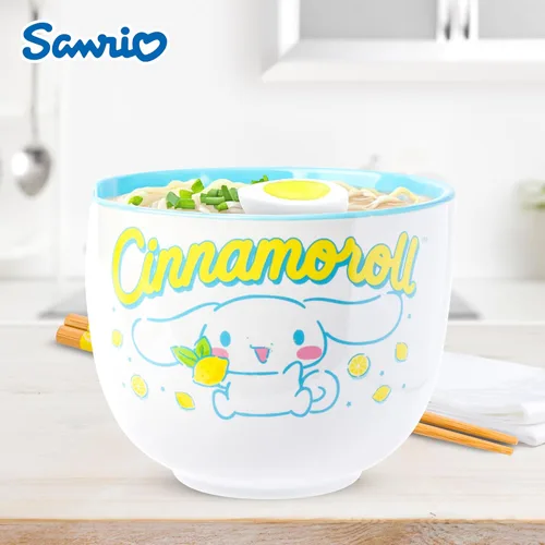 Vista 90 de Silver Buffalo Hello Kitty y sus amigos Chococat - Tazón de cerámica para ramen y arroz con palillos, patrón a cuadros, apto para microondas, 20